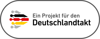 Logo Deutschlandtakt Logo Deutschlandtakt mit dem Schriftzug "Ein Projekt für den Deutschlandtakt"