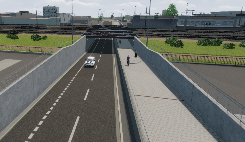 Visualisierung Eisenbahnüberführung Ernst-Heinkel-Straße aus frontaler Perspektive